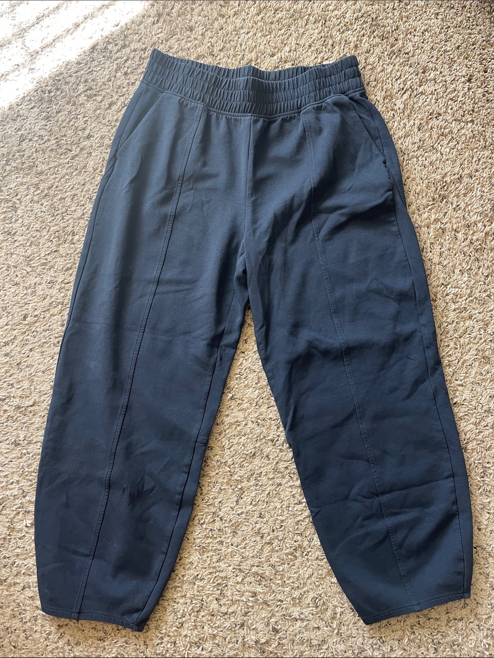 Navy Elastic Waist Barrel Leg Pants